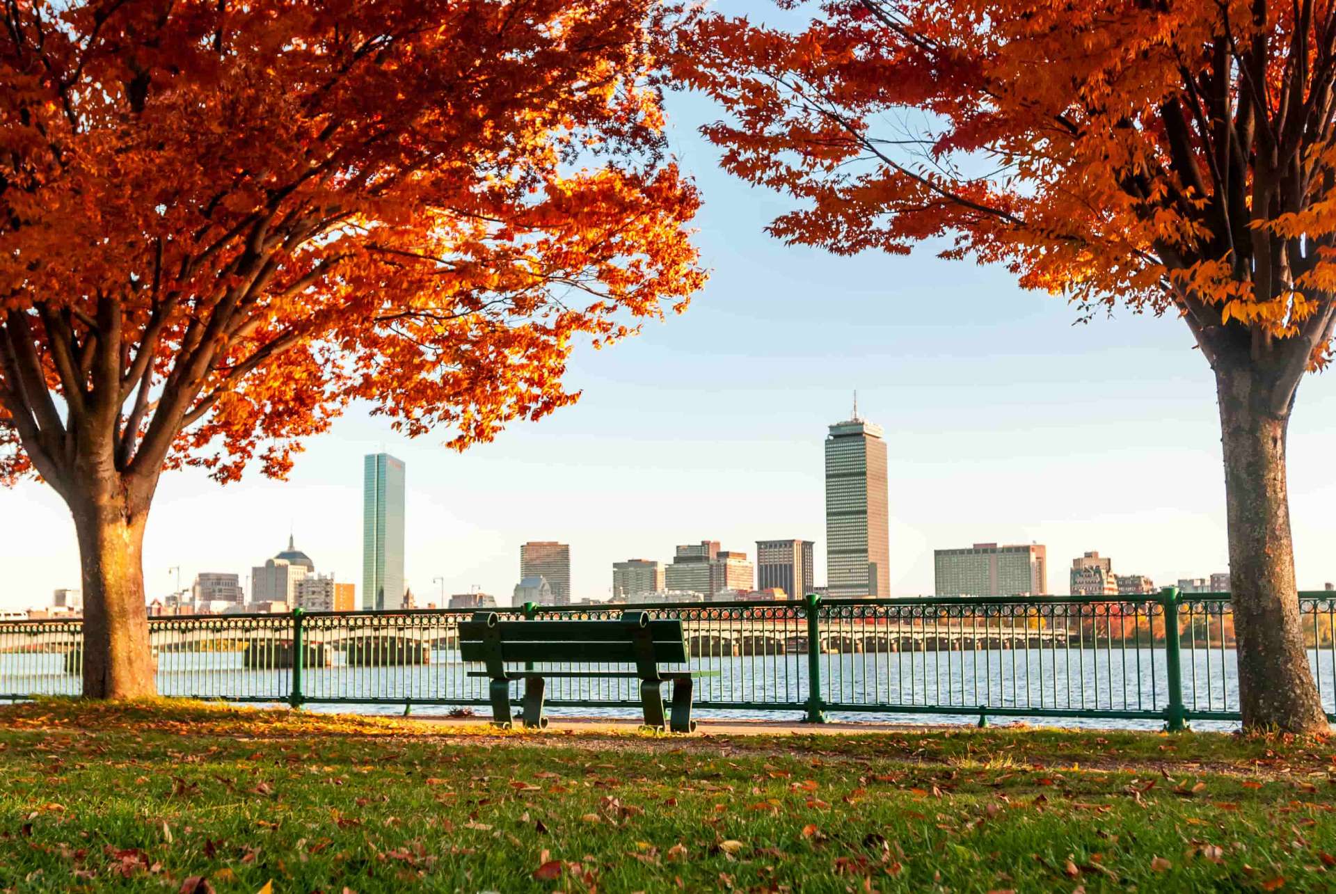 Boston skyline from MIT in autumn